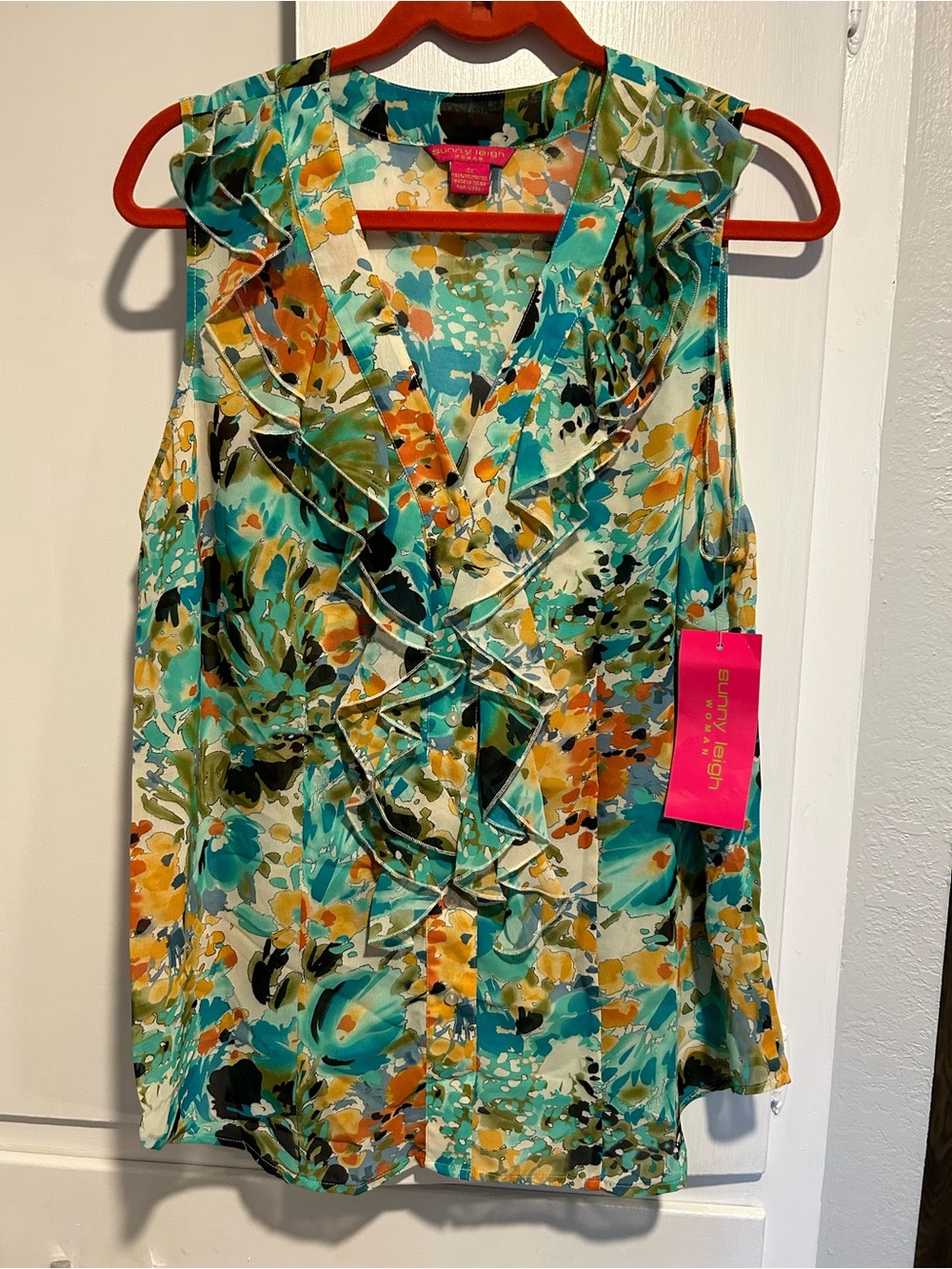 Sunny Leigh Turquoise & Yellow Floral Ruffle Camisole
